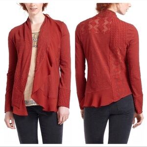 Anthropologie Meadow Rue Paso Doble Chiffon Ruffle Sweater Red Sz S